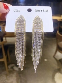 2pcs Full Diamond Crystal Non-Pierced Earrings For Women, Stylish Luxurious Claw Chain Tassel Ear Clips For Wedding, Party - Clip - View 7