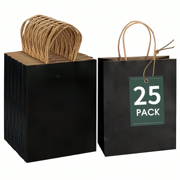 25 bolsas de regalo negras, bolsas de papel Kraft, bolsas de embalaje, bolsas de compras, bolsas de almacenamiento, adecuadas para Halloween, Navidad, cumpleaños, boda, bolsas de regalo del Día de San Valentín