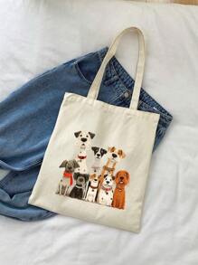 1 件可爱狗狗印花可重复使用购物袋，适合旅行和日常使用，小狗印花单肩手提包，轻便可折叠购物袋，时尚休闲大容量手提包，单肩包 - 彩色 - 查看 1