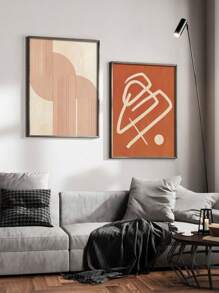 2 件/套抽象波西米亚风帆布墙艺术套装，带焦橙色无框海报印刷品，适用于厨房、客厅、卧室装饰，是理想的现代教育艺术品和感恩节礼物 - 彩色 - 查看 3