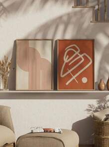 2 件/套抽象波西米亚风帆布墙艺术套装，带焦橙色无框海报印刷品，适用于厨房、客厅、卧室装饰，是理想的现代教育艺术品和感恩节礼物 - 彩色 - 查看 2