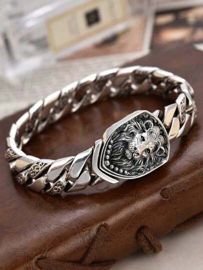 时尚简约新款复古凶猛狮子手链，朋克摇滚时尚男士 Cubin 链