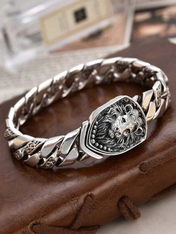 Fashionable Minimalist New Vintage Fierce Lion Bracelet, Punk Rock Stylish Cubin Chain For Men