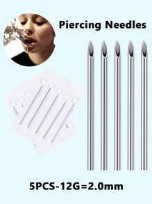 5 件装身体穿刺针，无菌一次性不锈钢穿刺针，适用于耳、鼻、肚脐、乳头、唇 - 专业穿刺工具 12G 13G 14G 15G 16G 18G 20G - 銀色 - 查看 2