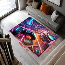 1pc Colorful & Stylish Gaming Themed Area Rug, Interesting Cartoon INS Inspired Rectangle Soft Anti-Slip Carpet, Suitable For Outdoor, Entryway, Living Room, Bedroom, Laundry Room, Bathroom, Game Room, Machine Washable, Household Decoration