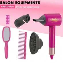 10pcs Kids Hair Drier Set, Hair Salon Pretend Play Toys, Beauty Salon Playset For Girls, Kids Dress Up Beauty Hair Stylist Kit, Pretend Hair Styling Set With 3 Types Of Nozzle, Suitable For Children Aged 3+ - Multicolor - View 5