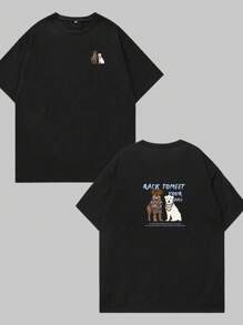 Cartoon T-Shirt Cotton Cute Animal Style Unisex T-Shirt Comfort Breathable Printed Stylish Soft - màu đen - Xem 1