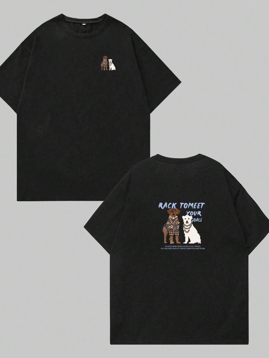 Cartoon T-Shirt Cotton Cute Animal Style Unisex T-Shirt Comfort Breathable Printed Stylish Soft - màu đen - Xem 1