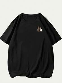 Cartoon T-Shirt Cotton Cute Animal Style Unisex T-Shirt Comfort Breathable Printed Stylish Soft - màu đen - Xem 2