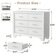 6 Drawer Dresser For Bedroom, Modern Chest Of Drawer Storage Organizer, Tall Dresser TV Stand With Silver Handle For Living Room, Hallway, Entryway - 白色 - 查看 3