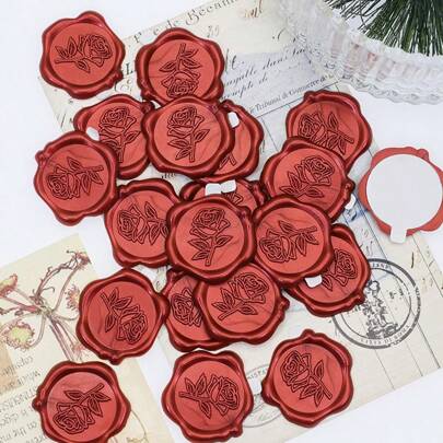 20 张玫瑰蜡封贴纸，花卉图案自粘信封封口贴纸，适用于婚礼请柬，蜡封贴纸非常适合信封、请柬、礼品包装、剪贴簿（酒红色、珍珠粉色）