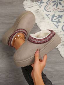 Women's Fur Lined Slippers Cozy And Durable - Non-Slip Outdoor Comfort With Thick Soles, Platform Snow Boots For Winter