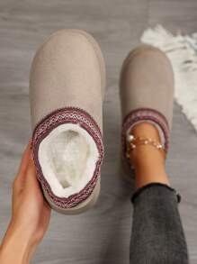 Women's Fur Lined Slippers Cozy And Durable - Non-Slip Outdoor Comfort With Thick Soles, Platform Snow Boots For Winter