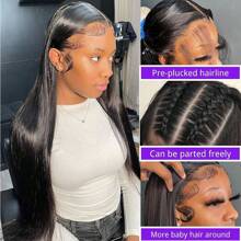 200Density 40 Inch13x4 13x6 HD Lace Front Wigs Put On And Go Glueless 5x5 Human Hair Pre Plucked With Baby Hair 200 Density Transparent Bone Straight Lace Frontal Wigs For Women Natural Black Color
