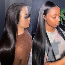 200Density 40 Inch13x4 13x6 HD Lace Front Wigs Put On And Go Glueless 5x5 Human Hair Pre Plucked With Baby Hair 200 Density Transparent Bone Straight Lace Frontal Wigs For Women Natural Black Color