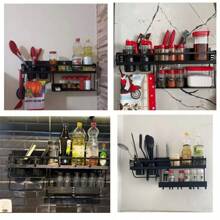 60cm 2 Layers Multipurpose Organizer Shelf Aluminum Modern Kitchen Spice And Utensil Holder - 黑色 - 查看 5