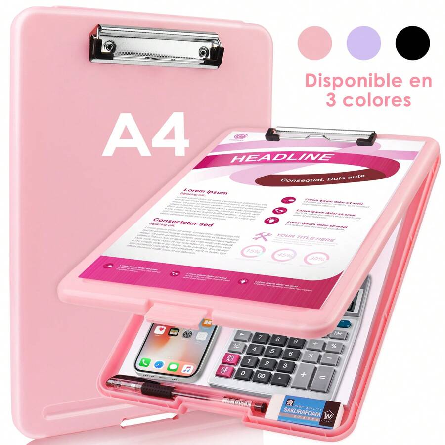 A4 File Organizer Box, A4 Paper Collection And Organization A4 Notepad Folder, Cardboard Paper, Drawing Board, A4 File Board - Pink - View 1