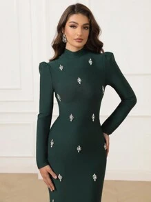 Love Aing LOVE Aing Women Elegant Luxury Long Sleeve Slit Dress, V-Neck Black Bandage Evening Gown For Party, Wedding Banquet, Wedding Guest Dress, Formal Dress