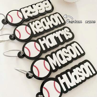 1 Pc Custom Acrylic Name Keychain With Baseball Design, Alphabet Letter Sports Themed Key Ring, Personalized Monogram Tag, Oblong Shape With Ring Buckle, Decorative Keychain For Backpacks & Gifts, Thanksgiving Day