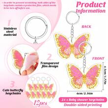 Bộ quà tặng móc khóa hình bướm 32 món bao gồm 12 móc khóa hình bướm và 12 tấm thiệp, 12 túi vải Organza, đồ trang trí tiệc cưới và quà tặng đáp lễ. - nhiều màu - Xem 3