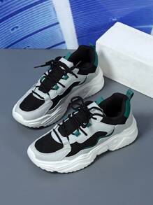 黑灰百搭颜色百搭时尚柔软透气休闲运动复古厚底运动鞋，适合派对、晚宴、礼物时尚郊游 - 彩色 - 查看 2