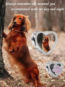 1pc Personalized Custom Photo Bracelet Charm For Women Mother, Mother's Day Father's Day Picture Necklace Charm, Photo Anklet Charm, Heart Picture Beads With Paw Feet Print Gift For Father Daughter Present Girlfriend Wife Best Friend Valentines