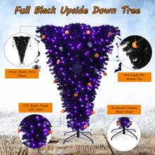 6FT Pre-Lit Upside Down Black Halloween Tree Artificial Christmas Tree - US A Type Plug(110-127V) - View 7