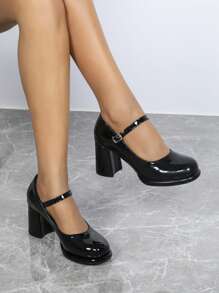 Fall/Winter Women's Black Round Toe Thick Heel Comfortable Formal Party Pumps, Minimalist Elegant Dancing Casual Versatile High Heels,Elegant,Mary Jane