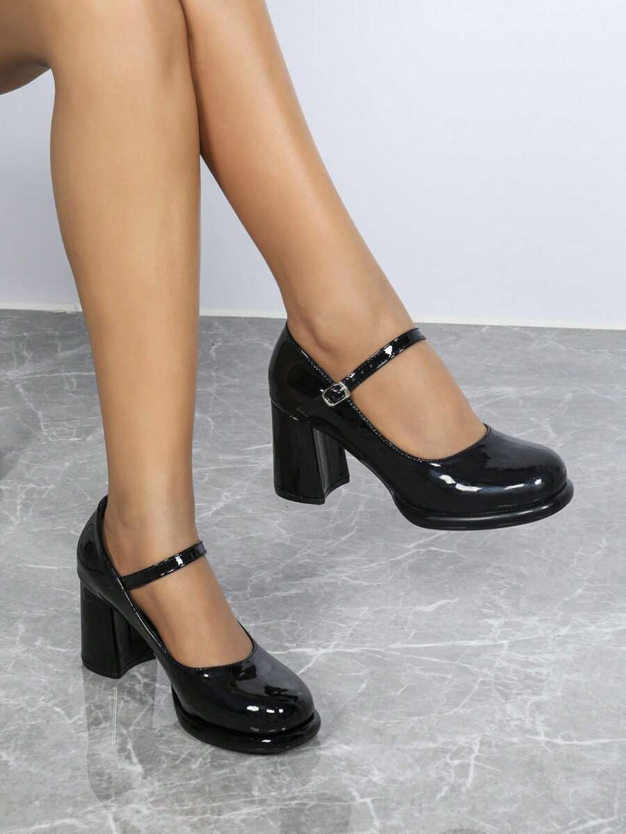 Fall/Winter Women's Black Round Toe Thick Heel Comfortable Formal Party Pumps, Minimalist Elegant Dancing Casual Versatile High Heels,Elegant,Mary Jane