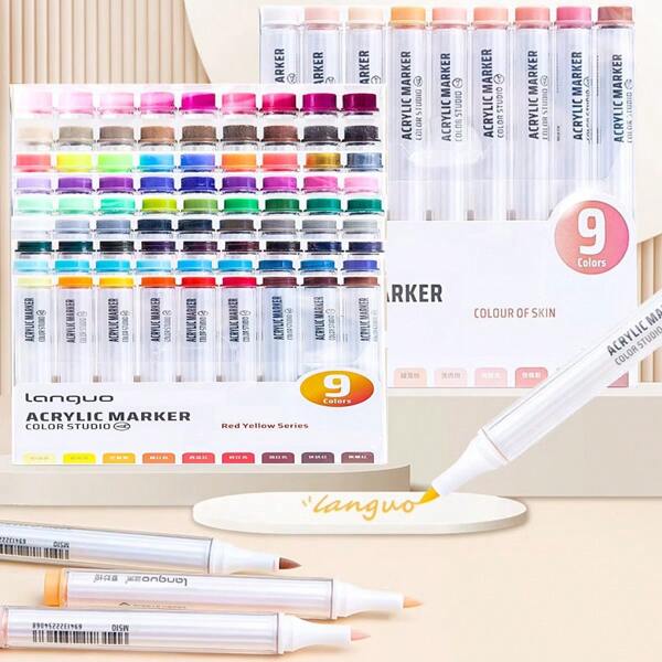 Professional Color Markers Set, 9 Colors Acrylic Paint Markers With Brush Tip For Teens, Paint Pens Acrylic Markers Suitable For Paper, DIY Crafts, Rock Painting, Canvas, Stone, Glass, Ceramic Back To School