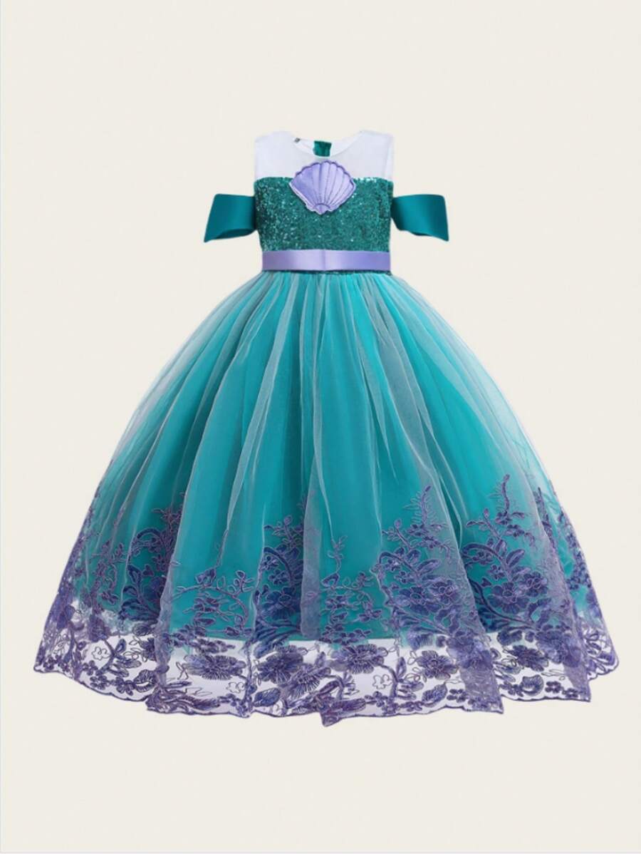 Mermaid Dress Young Girl Sequin Princess Dress Party Wedding Dress For Children Carnival Anime Clothes - Blue - View 1