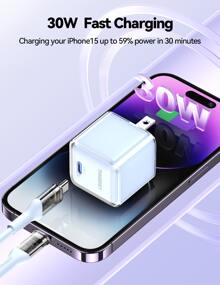 USB C Charger,30W GaN Fast Wall Charger Block,PD USB-C Power Adapter Compatible With IPhone 16/15/14/13/12/11 Series,Galaxy S23/22/21,IPad Pro/Air(Blue) Mobile Electronic ChargingSuper Fast Charger For IPhone, Travel Charger Plug, Fast Charging, Gifts For Family, Friends, Kids,Birthday,Christmas, Winter, Black FridayWall Mountable For Office, School, Dorm, And Home - Blue - View 4