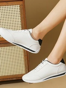 学生时尚百搭白色运动鞋女平底舒适休闲运动鞋2024新款春秋轻便旅游休闲透气跑步鞋 - 黑色 - 查看 5