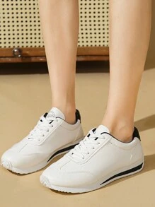 学生时尚百搭白色运动鞋女平底舒适休闲运动鞋2024新款春秋轻便旅游休闲透气跑步鞋 - 黑色 - 查看 1