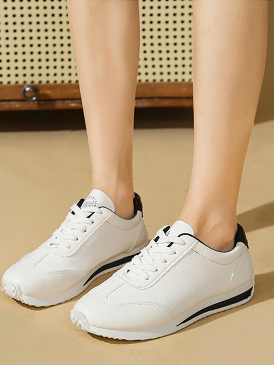 学生时尚百搭白色运动鞋女平底舒适休闲运动鞋2024新款春秋轻便旅游休闲透气跑步鞋 - 黑色 - 查看 1