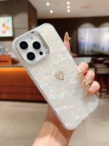 Apple IMD Perforated Glass Fragmented Sticker Mirror Heart Shape Phone Case Compatible With Iphone