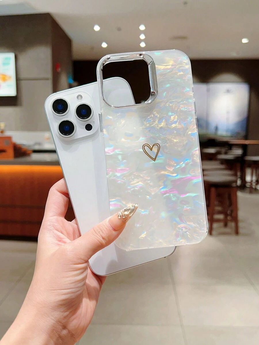 Apple IMD Perforated Glass Fragmented Sticker Mirror Heart Shape Phone Case Compatible With Iphone