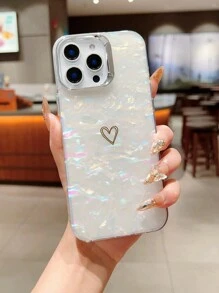 Apple IMD Perforated Glass Fragmented Sticker Mirror Heart Shape Phone Case Compatible With Iphone