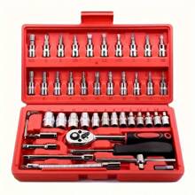 Bộ dụng cụ cờ lê đa năng 46 món, làm bằng thép cacbon, màu đen, không cần sạc hoặc pin, bao gồm hộp đựng bằng nhựa bền, bộ dụng cụ sửa chữa ô tô và gia đình đầy đủ - Nhiều màu - Xem 14