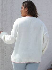 Suéter de punto con lazo para mujer de talla grande - Blanco - Ver 4