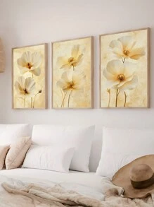 Kit 3 Decorative Frames Realistic Yellow Flowers Modern Plants For Bedroom Living Room Hall - 摩卡棕 - 查看 4