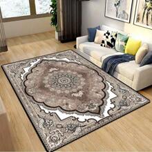 1pc Bohemian Vintage Floral Pattern Square Area Rug, For Bedroom And Living Room Decor, Indoor Use Home Decor Floor Mats Carpets Bathroom Kitchen Decor - Khaki - View 15