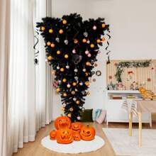 6FT Pre-Lit Upside Down Black Halloween Tree Artificial Christmas Tree - US A Type Plug(110-127V) - View 4