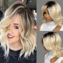 Peluca de cabello humano de 12 pulgadas con ondas cortas, sin encaje frontal, con flecos, corte pixie, color 1B/613 para mujeres, fabricada a máquina