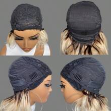 Peluca de cabello humano de 12 pulgadas con ondas cortas, sin encaje frontal, con flecos, corte pixie, color 1B/613 para mujeres, fabricada a máquina