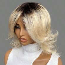 Peluca de cabello humano de 12 pulgadas con ondas cortas, sin encaje frontal, con flecos, corte pixie, color 1B/613 para mujeres, fabricada a máquina
