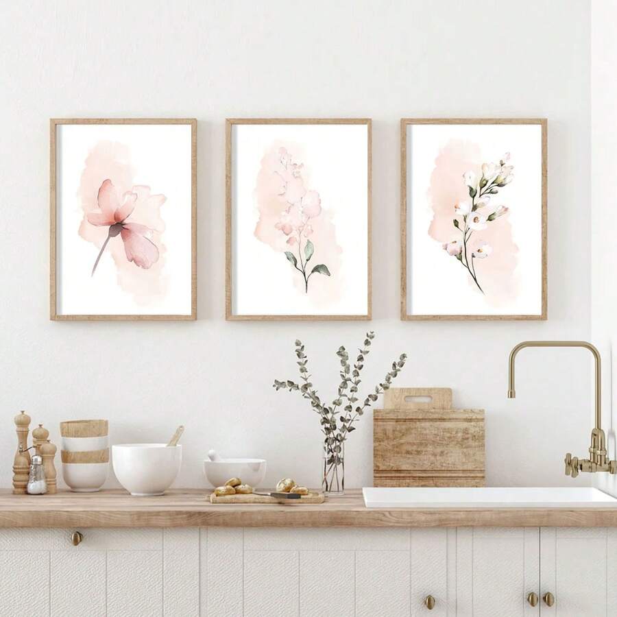 Bộ 3 bức tranh vải canvas hoa hồng sang trọng - Trang trí tường hiện đại cho phòng ngủ, phòng khách và văn phòng tại nhà - Không có khung, món quà hoàn hảo cho cô ấy - Nhiều màu - Xem 1
