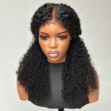 Tóc giả không keo phía trước dạng cuộn Hybrid Hairline 13x4 ren không keo cho phụ nữ Tóc giả xoăn Jerry với các cạnh xoăn Tóc thật trong suốt làm tan chảy mọi loại da Mật độ 180% 10-22 inch Tẩy trắng trước & nhổ trước - màu đen - Xem 8