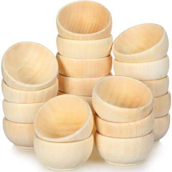 5/6pcs Set Natural Wooden Mini Bowls, Unfinished Dipping Sauce Dishes, Seasoning Cups, Suitable For Nuts, Candies, Fruits, Appetizers And Snacks