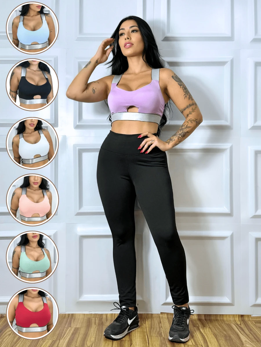 Fitness Set Leggings And Silver Top With Removable Pads Create Your Fitness Set - Nhiều màu - Xem 1